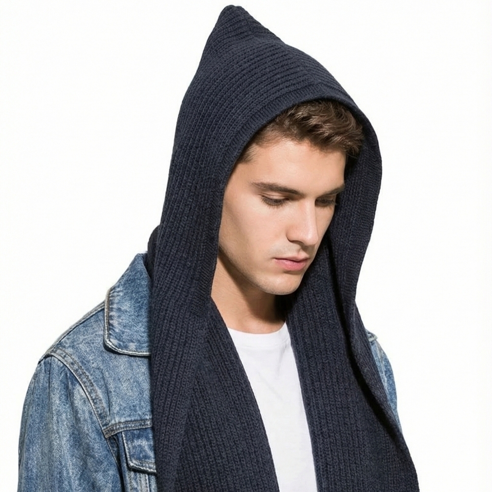 Hooded Scarf in Deep Blue - Picture 4 of 10